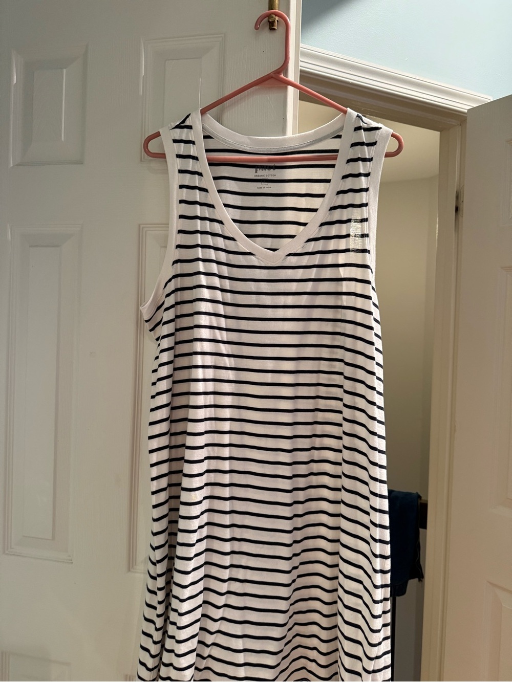 Pact White and Black Striped Sleeveless Dress